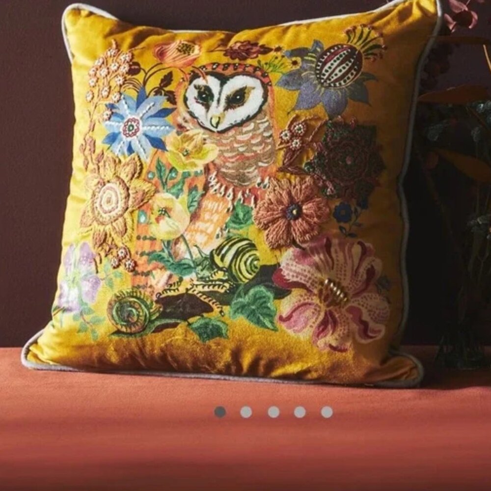 Anthropologie Nathalie Lee Owl Embroidered Pillow- NWT